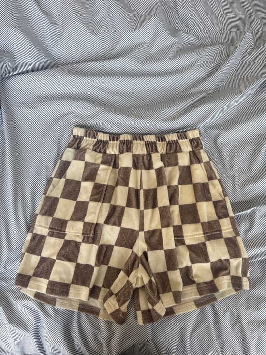 Ona Pants - ONA Checkerboard beach Shorts in Brown and Cream